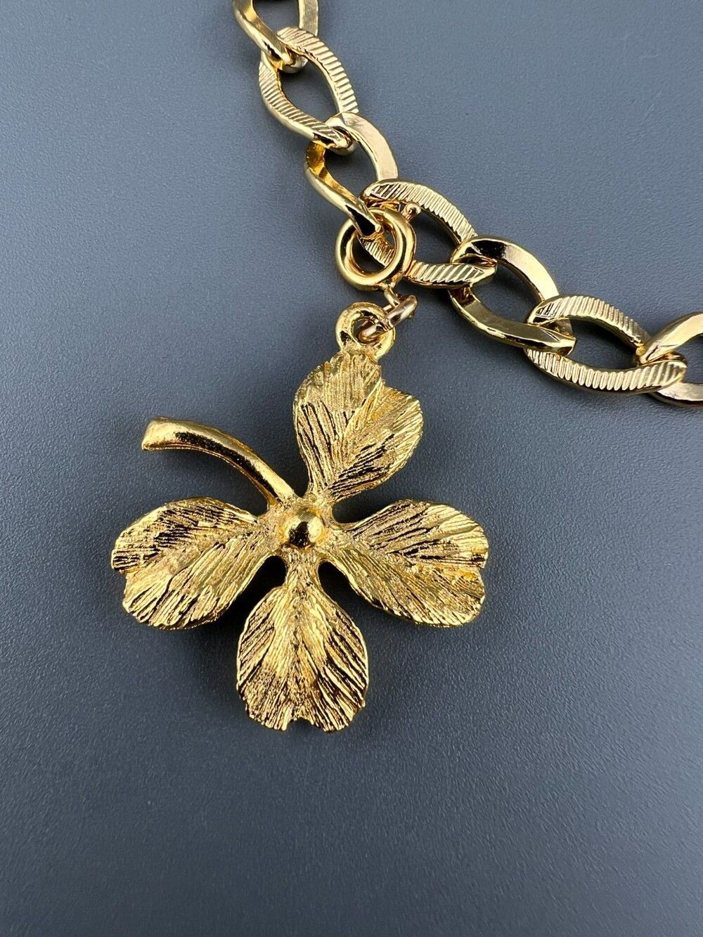 Vintage Germany Charm Bracelet Gold Tone Curb Link Good Luck Clover Mandolin - Picture 12 of 14